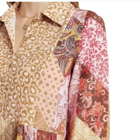 Kachel x Anthropologie Benedetta Patchwork Silk Tunic Dress in Pink Combo Size 2 - Picture 13 of 13